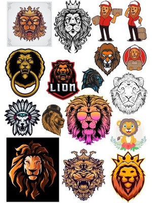 Reysa Tasarım Aslan Sticker Set-14 17 Parça Telefon, Tablet, Defter, Laptop Sticker