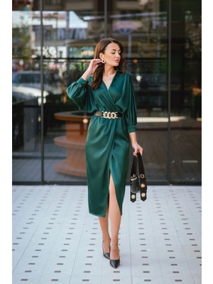Moda Mix Avcılar Kadın Saten Kumaş Kruvaze Kesim Elbise