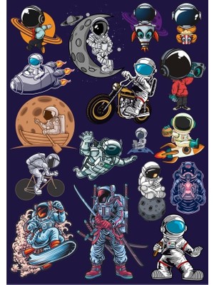 Reysa Tasarım Astronot Sticker Set 16 Parça Telefon, Tablet, Defter, Laptop Sticker