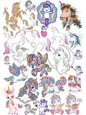 Reysa Tasarım Unicornlar Sticker Set 1 25 Parça Telefon, Tablet, Defter, Laptop Sticker