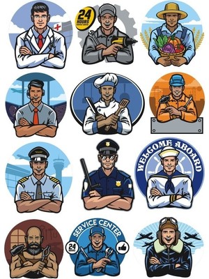 Reysa Tasarım Meslekler Sticker Set-2 12 Parça Telefon, Tablet, Defter, Laptop Sticker