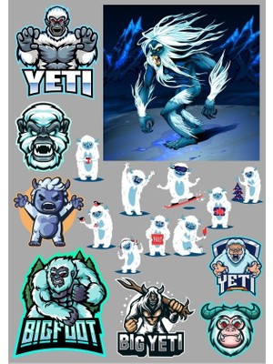 Reysa Tasarım Yeti Buz Canavarı Sticker Set 17 Parça Telefon, Tablet, Defter, Laptop Sticker