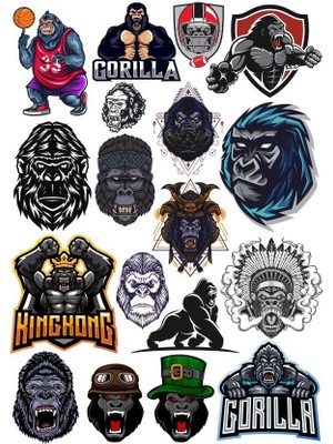 Reysa Tasarım Goril Sticker Set-8 20 Parça Telefon, Tablet, Defter, Laptop Sticker