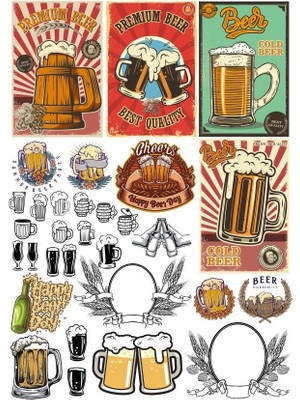 Reysa Tasarım Retro Bira Sticker Set 20 Parça Telefon, Tablet, Defter, Laptop Sticker