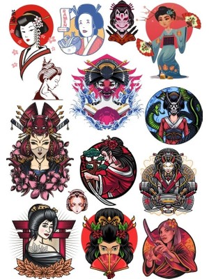 Reysa Tasarım Japon Kadınları Sticker Set 15 Parça Telefon, Tablet, Defter, Laptop Sticker