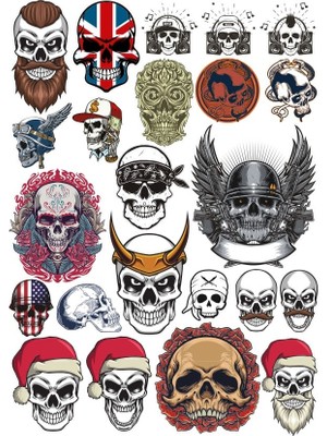 Reysa Tasarım Kurukafa Sticker Set 7 22 Parça Telefon, Tablet, Defter, Laptop Sticker