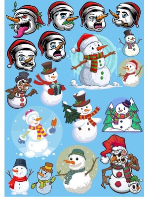 Reysa Tasarım Kardan Adam Sticker Set  15 Parça Telefon, Tablet, Defter, Laptop Sticker