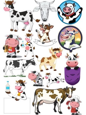 Reysa Tasarım Inek Sticker Set-3 13 Parça Telefon, Tablet, Defter, Laptop Sticker
