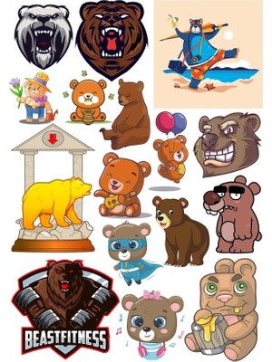 Reysa Tasarım Ayı Sticker Set-19 17 Parça Telefon, Tablet, Defter, Laptop Sticker