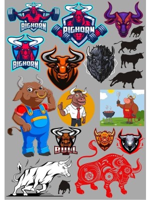 Reysa Tasarım Boğa Sticker Set 20 Parça Telefon, Tablet, Defter, Laptop Sticker