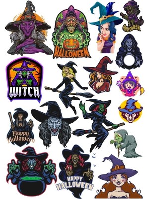 Reysa Tasarım Hallowen Cadı Sticker Set 20 Parça Telefon, Tablet, Defter, Laptop Sticker
