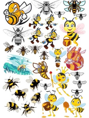 Reysa Tasarım Arılar Sticker Set 2 20 Parça Telefon, Tablet, Defter, Laptop Sticker