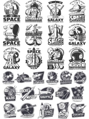 Reysa Tasarım Siyah Beyaz Retro Uzay Sticker Set 28 Parça Telefon, Tablet, Defter, Laptop Sticker