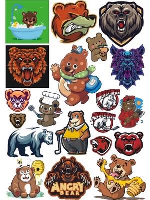 Reysa Tasarım Ayı Sticker Set 7 20 Parça Telefon, Tablet, Defter, Laptop Sticker