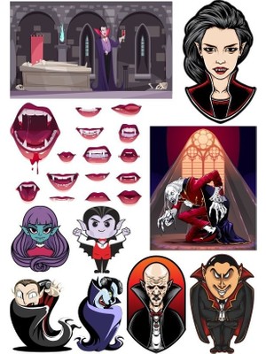 Reysa Tasarım Vampir Dracula Sticker Set-1 15 Parça Telefon, Tablet, Defter, Laptop Sticker