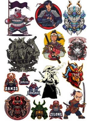 Reysa Tasarım Samurai Savaşçı Sticker Set-5 15 Parça Telefon, Tablet, Defter, Laptop Sticker
