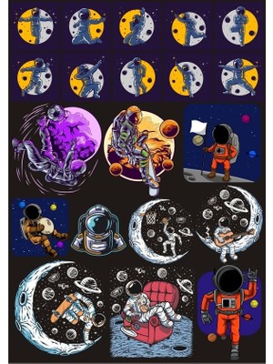 Reysa Tasarım Uzay ve Astronot Sticker Set 2 19 Parça Telefon, Tablet, Defter, Laptop Sticker