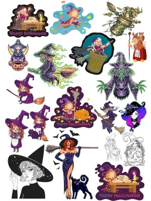 Reysa Tasarım Cadı Sticker Set 6 20 Parça Telefon, Tablet, Defter, Laptop Sticker