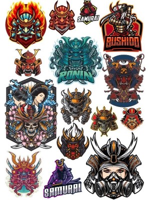 Reysa Tasarım Samurai Savaşçı Sticker Set-6 17 Parça Telefon, Tablet, Defter, Laptop Sticker