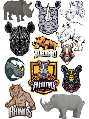 Reysa Tasarım Gergedan Sticker Set 11 15 Parça Telefon, Tablet, Defter, Laptop Sticker