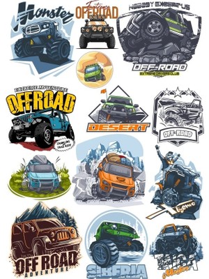 Reysa Tasarım Off Road 4x4 Sticker Set  13 Parça Telefon, Tablet, Defter, Laptop Sticker