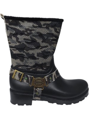 New Fashıon Casual Kadın Siyah Desenli Bot