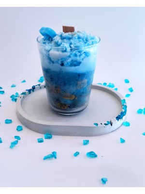 Bwc Blue Ice Candle Milkshake Görünümlü Dekoratif Karışık Meyve Kokulu Mum ve Sunum Tepsisi