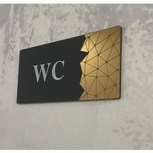 Dekoratif Aynalı Kapı Tabelası Pleksi- Wc Tabelası Gold