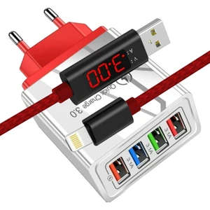 A6 Çoklu Şarj Adaptörü + J12 Lightning Ios V-A LED Göstergeli Şarj Kablosu -1mt