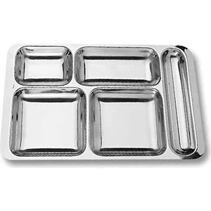 Favori Mutfak Paslanmaz Çelik 5 Bölmeli Metal Tabldot Tabağı 28X40CM (50 Adet)