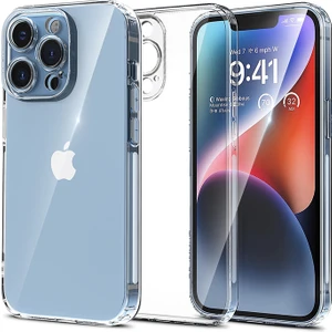 iPhone 14 Pro Max Şeffaf Kılıf Kamera Korumalı ve Şarj Soket Tıpalı Elden Kaydırmaz Esnek Silikon