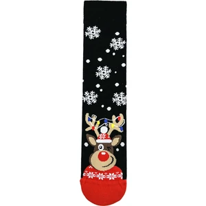Carnaval Socks Siyah Christmas Kar Tanesi ve Geyik Desenli Eğlenceli Yılbaşı Çorabı