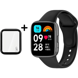 Xiaomi Redmi Watch 3 Active Uyumlu Yumuşak Silikon Kordon ve Kavisli Ekran Koruyucu Seti Siyah