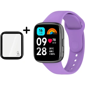 Xiaomi Redmi Watch 3 Active Uyumlu Yumuşak Silikon Kordon ve Kavisli Ekran Koruyucu Seti Lila