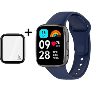 Xiaomi Redmi Watch 3 Active Uyumlu Yumuşak Silikon Kordon ve Kavisli Ekran Koruyucu Seti Lacivert