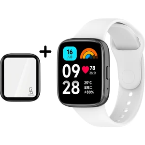 Xiaomi Redmi Watch 3 Active Uyumlu Yumuşak Silikon Kordon ve Kavisli Ekran Koruyucu Seti Beyaz