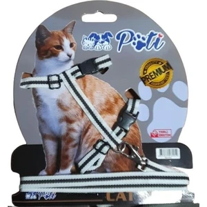 Yavru Köpek ve Kedi Gezdirme Takım Tasması (Ayarlanabilir) Beyaz-Siyah