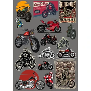 Reysa Tasarım Motorcu Sticker 5 15 Parça Telefon, Tablet, Defter, Laptop Sticker