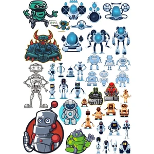 Reysa Tasarım Robot Sticker Set 2 20 Parça Telefon, Tablet, Defter, Laptop Sticker