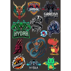 Reysa Tasarım Ejderhalar Sticker Set 11 14 Parça Telefon, Tablet, Defter, Laptop Sticker