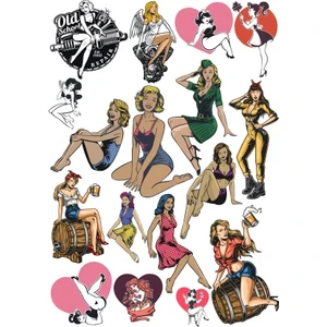 Reysa Tasarım Retro Kadın Sticker Set 16 Parça Telefon, Tablet, Defter, Laptop Sticker