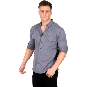 Likralı Çıtçıtlı Çift Cepli Dikiş Detaylı Kot Gömlek 2300419