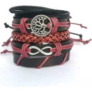 BSN Store Sonsuzluk Yaşam Ağacı Figürlü Siyah Bordo 5'li El Yapımı Deri Bileklik
