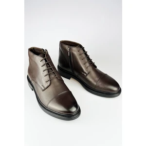 Deri Kahverengi Fermuarlı Erkek Kışlık Bot