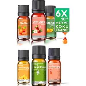 Cosmetics Meyve Rüyası Oda & Ortam Kokusu Serisi 6X10ML Esansiyel Uçucu Yağ %100 Doğal Buhurdanlık Yağı 6'lı Set