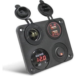 12V 2 Şarj Soketi+Çakmaklık+Voltaj Göstergesi+On-Off Düğmeli Kontrol Paneli