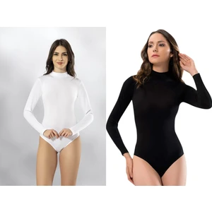2 Adet Çıtçıtlı Uzun Kol Boyunlu Beyaz ve Siyah Renk  Body