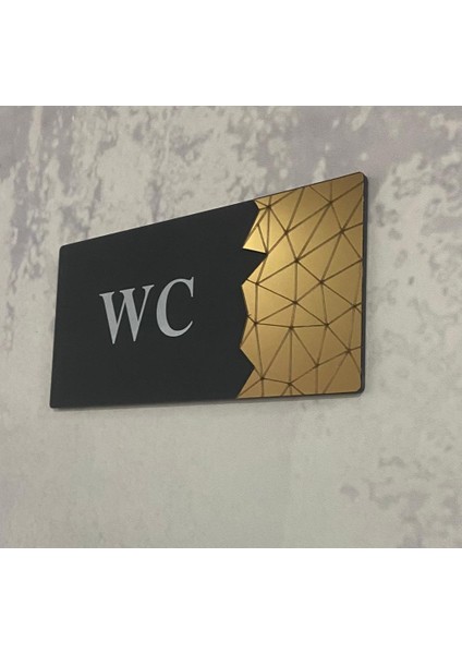 Dekoratif Aynalı Kapı Tabelası Pleksi- Wc Tabelası Gold