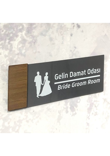 Wooden Serisi (Gelin Damat) Ofis Oda Kapı İsimliği Yönlendirme Tabelası