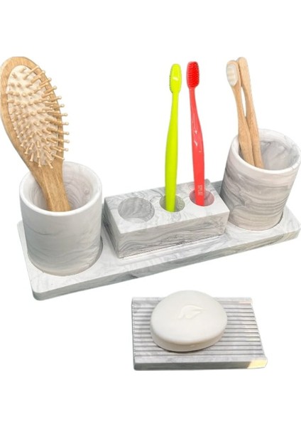 5'Li Mermer Desenli Beton Banyo Seti Tuvalet Wc Sıvı Sabunluk Diş Fırçalığı Aksesuar Takım fiyatları
